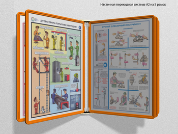 Настенная перекидная система а2 на 5 рамок (оранжевая) - Перекидные системы для плакатов, карманы и рамки - Настенные перекидные системы - ohrana.inoy.org